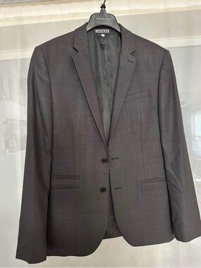 Express Men's Dark Gray Two-Button Suit Jacket